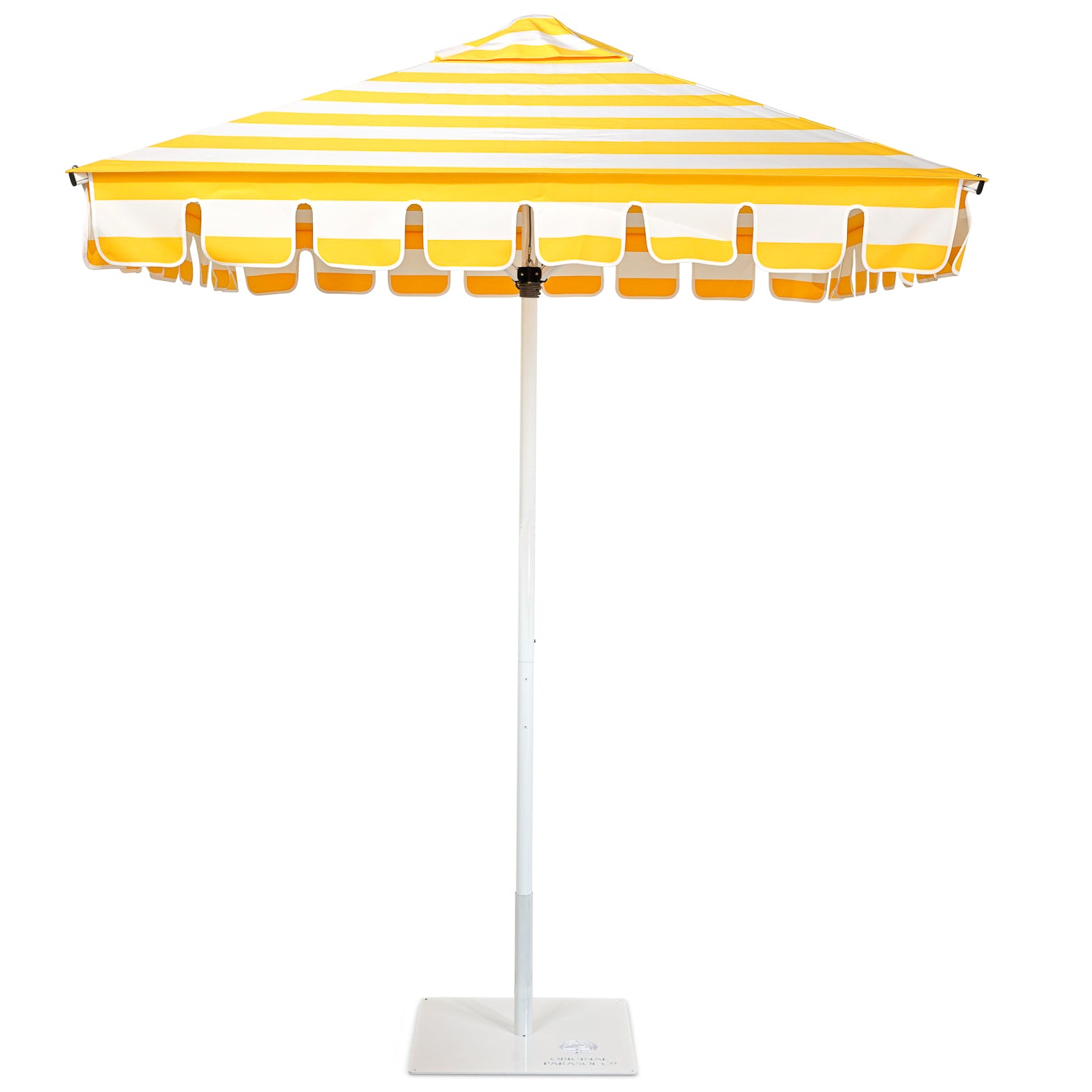 Original Parasol Co yellow stripe square umbrella front 