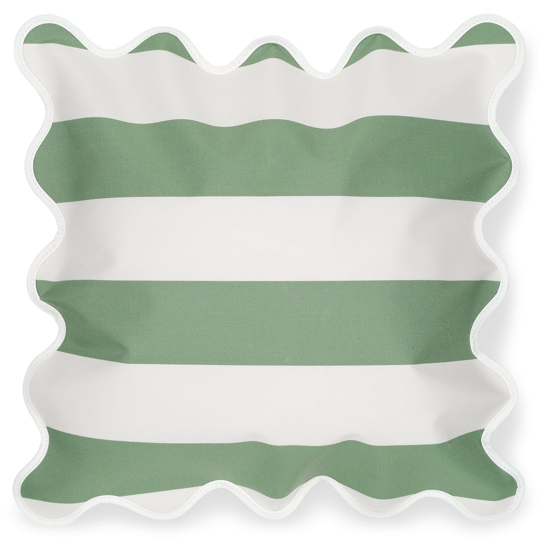 Campbell Parade - Sage Stripe Scalloped Cushion - originalparasolcompany