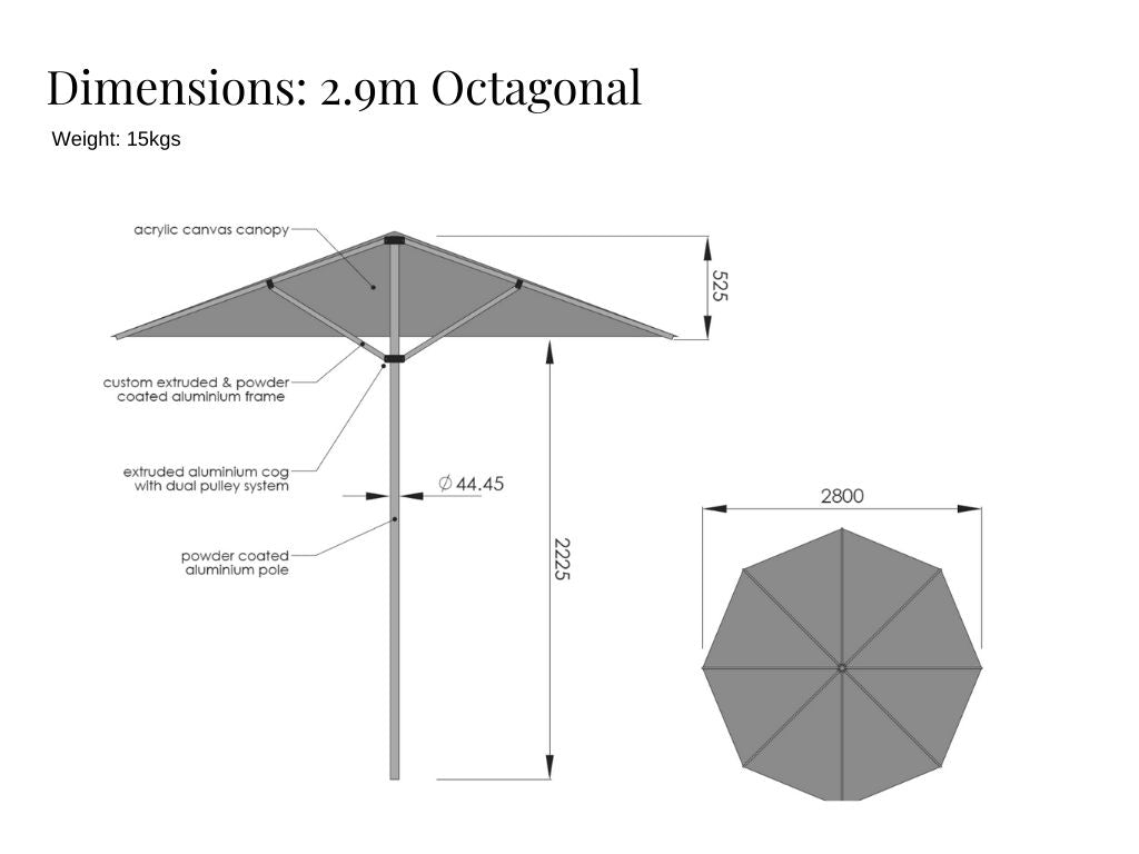 Original Parasol Co 2.9m Octagonal Spec